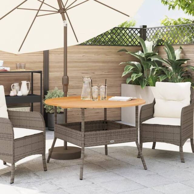 Berkfield Home Garden Table with Acacia Wood Top Grey √ò110x71 cm Poly Rattan - Size: 110x71 cm - image 1