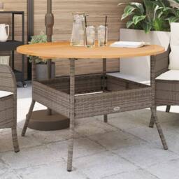 Berkfield Home Garden Table with Acacia Wood Top Grey √ò110x71 cm Poly Rattan - Size: 110x71 cm - thumbnail 2