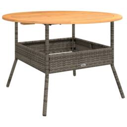 Berkfield Home Garden Table with Acacia Wood Top Grey √ò110x71 cm Poly Rattan - Size: 110x71 cm - thumbnail 3