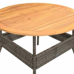 Berkfield Home Garden Table with Acacia Wood Top Grey √ò110x71 cm Poly Rattan - Size: 110x71 cm - thumbnail 9