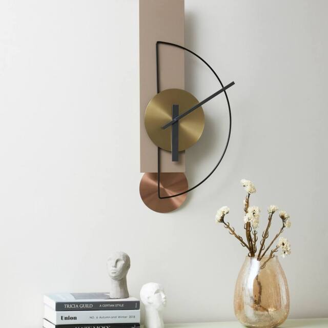 Wyld and Coco Beige Steel Wall Clock 31 x 63 cm Minimalist Geometric Design - image 1