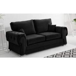 Furniture 786 Chingford Plush Velvet Full Back 3 Seater Sofa in Black