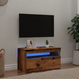 Berkfield Home TV Cabinet with LED Lights Old Wood 75x35x40 cm Engineered Wood in Brown - Size: 75 x 35 x 40 cm - thumbnail 1