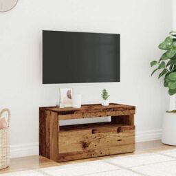 Berkfield Home TV Cabinet with LED Lights Old Wood 75x35x40 cm Engineered Wood in Brown - Size: 75 x 35 x 40 cm - thumbnail 4