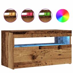 Berkfield Home TV Cabinet with LED Lights Old Wood 75x35x40 cm Engineered Wood in Brown - Size: 75 x 35 x 40 cm - thumbnail 2