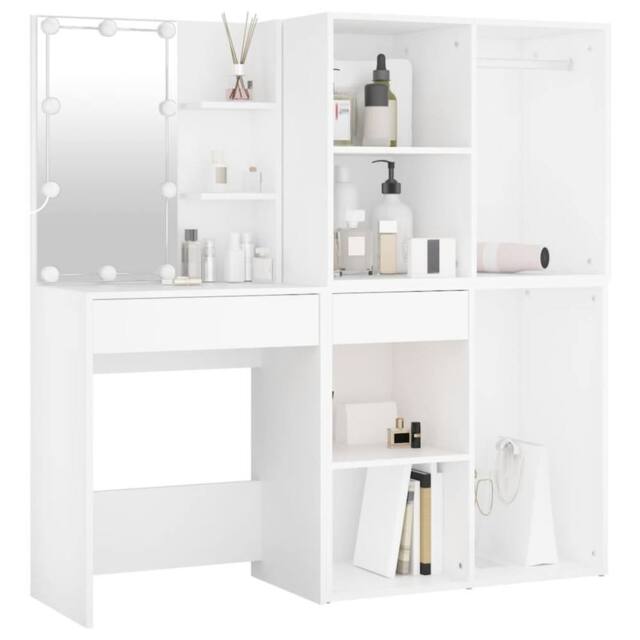 Berkfield Home LED Dressing Table with 2 Cabinets White Engineered Wood - image 1