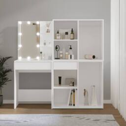 Berkfield Home LED Dressing Table with 2 Cabinets White Engineered Wood - thumbnail 2