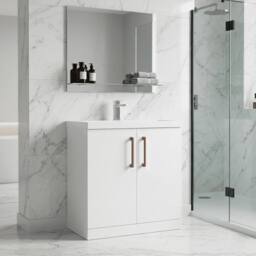 Balterley Bathroom Floor 2-Door Vanity Unit Basin, Gloss White, 800mm in White - thumbnail 3