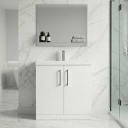 Balterley Bathroom Floor 2-Door Vanity Unit Basin, Gloss White, 800mm in White - thumbnail 2