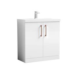 Balterley Bathroom Floor 2-Door Vanity Unit Basin, Gloss White, 800mm in White - thumbnail 1