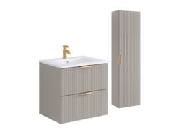 Vente-unique Fluted Bathroom Unit With Inset Basin & Tall Unit - Beige - 60 Cm - thumbnail 2
