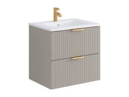 Vente-unique Fluted Bathroom Unit With Inset Basin & Tall Unit - Beige - 60 Cm - thumbnail 6