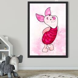ARTZE Piglet Watercolour Winnie the Pooh Art Print with Black Frame SIZE: A3 in Pink - Size: A4 - thumbnail 1
