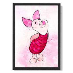 ARTZE Piglet Watercolour Winnie the Pooh Art Print with Black Frame SIZE: A3 in Pink - Size: A4 - thumbnail 2