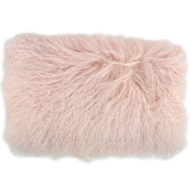 SNUGRUGS Mongolian Long Curly Wool Sheepskin Cushion with Inner - 30cm x 50cm in Pale Pink - Size: 30 cm x 50 cm - image 1