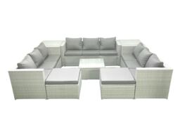 Fimous Rattan Garden Outdoor Furniture Set 11 Seater Rattan Garden Sofa Set with 2 Big Footstools 2 Side Tables Light Grey Mixed - thumbnail 1
