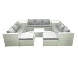 Fimous Rattan Garden Outdoor Furniture Set 11 Seater Rattan Garden Sofa Set with 2 Big Footstools 2 Side Tables Light Grey Mixed - thumbnail 2
