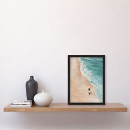 Artery8 Lady in Hat Beach Walk Oil Painting Calm Summer Framed Art Print in Blue - Size: A4 - thumbnail 4