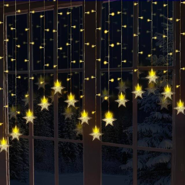 Globrite 104 LED Curtain Fairy Lights with 8 Modes - Snowflakes - Warm White - image 1