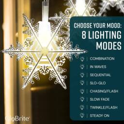 Globrite 104 LED Curtain Fairy Lights with 8 Modes - Snowflakes - Warm White - thumbnail 5