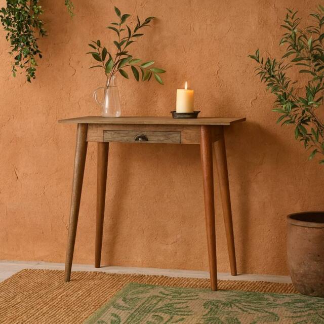 Wyld Haus Grasse Mini Mango Wood Scandi Writing Desk with Drawer in Brown - image 1