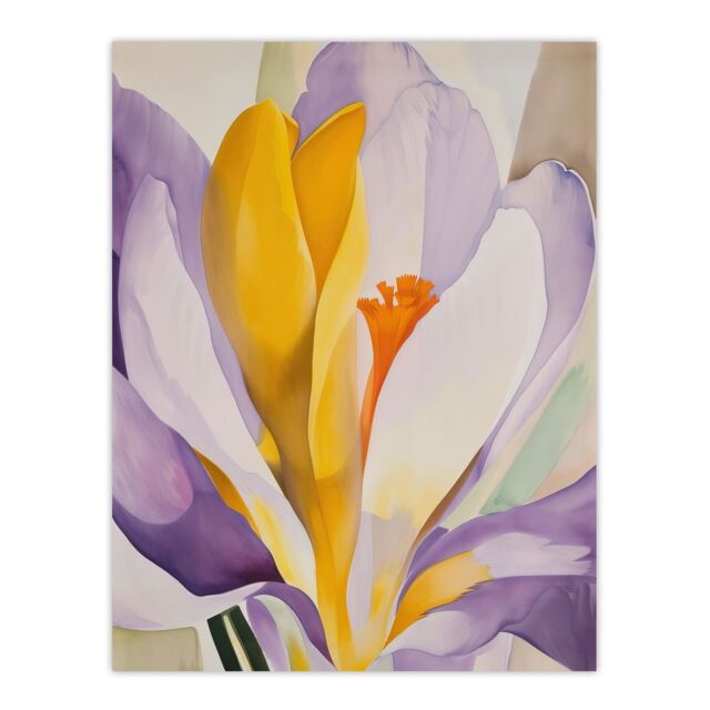 "Artery8 Crocus Flower Abstract Watercolour Lilac Orange Wall Art Print in Purple - Size: W24"" x H32""" - image 1