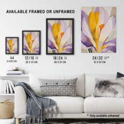 "Artery8 Crocus Flower Abstract Watercolour Lilac Orange Wall Art Print in Purple - Size: W24"" x H32""" - thumbnail 3