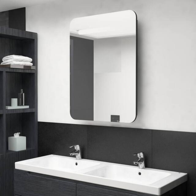 Berkfield Home LED Bathroom Mirror Cabinet Black 60x11x80 cm - Size: 60 x 11 x 80 cm - image 1