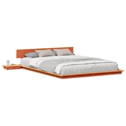 Berkfield Home Floor Bed Frame with Bedside Tables Wax Brown 140x200cm Solid Wood in Orange - Size: 140x200 cm - thumbnail 3
