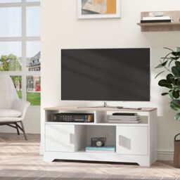 "HOMCOM Home Office 42"" TV Stand Storage Unit with Cabinets Shelves Table Top in White"