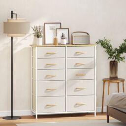 HOMCOM Fabric Chest of Drawers, 8 Drawer Dresser for Bedroom in Beige - Size: Small - thumbnail 1