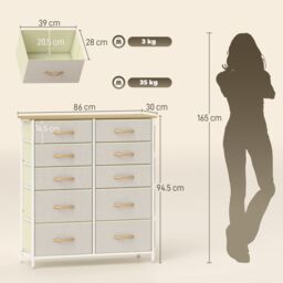 HOMCOM Fabric Chest of Drawers, 8 Drawer Dresser for Bedroom in Beige - Size: Small - thumbnail 3