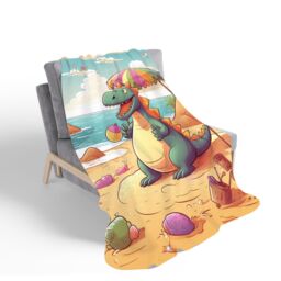 Warren Reed - Designer Dragon On A Beach Holiday Sherpa Blanket in Yellow - Size: Large - thumbnail 2