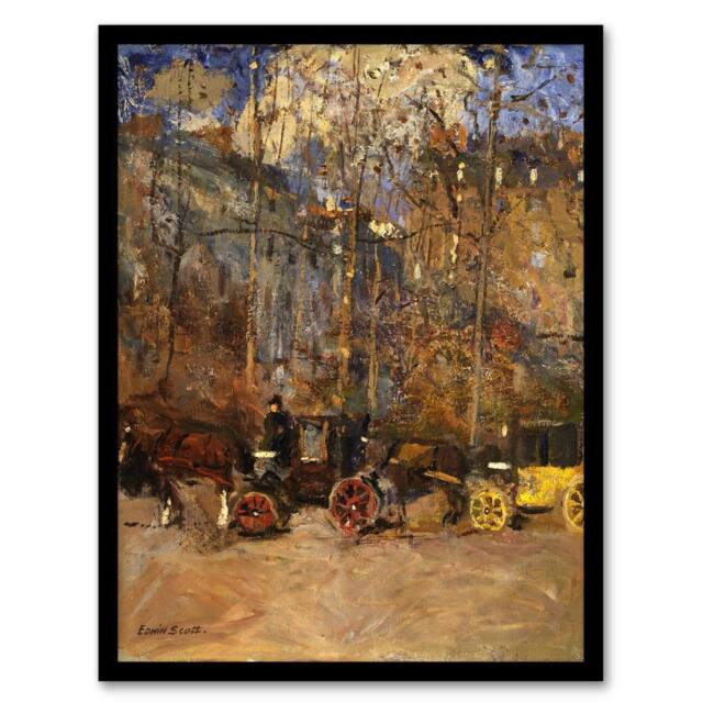 Artery8 Frank Edwin Scott Horse Drawn Carriages Cabs Framed Wall Art Print in Brown - Size: A4 - image 1
