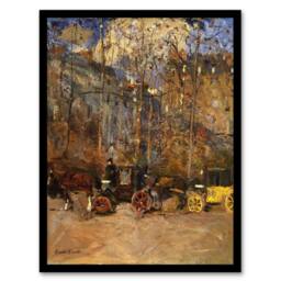Artery8 Frank Edwin Scott Horse Drawn Carriages Cabs Framed Wall Art Print in Brown - Size: A4 - thumbnail 1