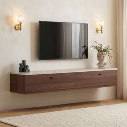 CALICOSY Wall-Mounted TV Unit With 2 Drop-Down Doors, 160 Cm Wide - ROY in Walnut - thumbnail 8