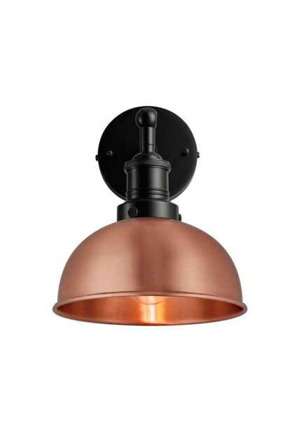 Industville Brooklyn Dome Wall Light, 8 Inch, Copper, Black Holder in Copper - image 1