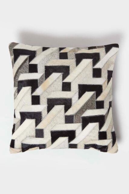 Homescapes Geometric Block Leather Cushion 45 x 45 cm in Brown - Size: 45 cm x 45 cm - image 1