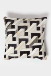 Homescapes Geometric Block Leather Cushion 45 x 45 cm in Brown - Size: 45 cm x 45 cm