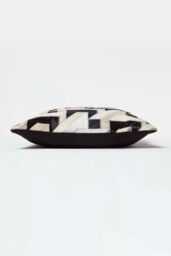 Homescapes Geometric Block Leather Cushion 45 x 45 cm in Brown - Size: 45 cm x 45 cm - thumbnail 4