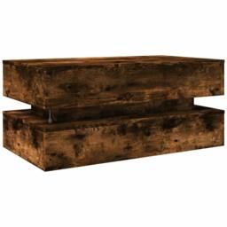 Berkfield Home Coffee Table with LED Lights Smoked Oak 90x50x40 cm in Brown - Size: 90 x 50 x 40 cm - thumbnail 9