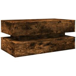 Berkfield Home Coffee Table with LED Lights Smoked Oak 90x50x40 cm in Brown - Size: 90 x 50 x 40 cm - thumbnail 3