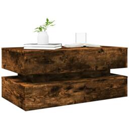 Berkfield Home Coffee Table with LED Lights Smoked Oak 90x50x40 cm in Brown - Size: 90 x 50 x 40 cm - thumbnail 6