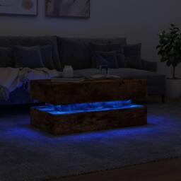Berkfield Home Coffee Table with LED Lights Smoked Oak 90x50x40 cm in Brown - Size: 90 x 50 x 40 cm - thumbnail 5