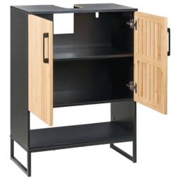Wyld and Coco Wall Mounted Bathroom Cabinet Light Brown Bamboo Matte Black Steel - thumbnail 4