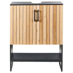 Wyld and Coco Wall Mounted Bathroom Cabinet Light Brown Bamboo Matte Black Steel - thumbnail 5
