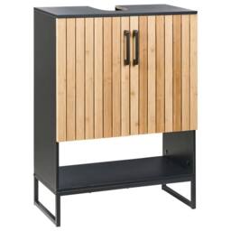 Wyld and Coco Wall Mounted Bathroom Cabinet Light Brown Bamboo Matte Black Steel - thumbnail 2