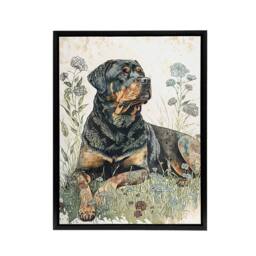 "Artery8 Rottweiler Dog Laying In Wildflowers Framed Canvas Wall Art Print - Size: W12"" x H16""" - thumbnail 1