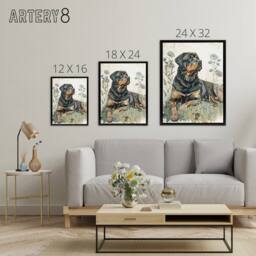 "Artery8 Rottweiler Dog Laying In Wildflowers Framed Canvas Wall Art Print - Size: W12"" x H16""" - thumbnail 4