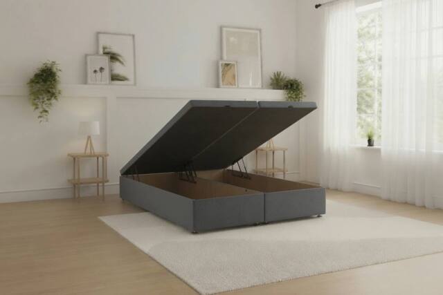 Sloomy Our Ottoman Base Steel Plush With Open End Storage in Dark Grey - Size: Super King - image 1